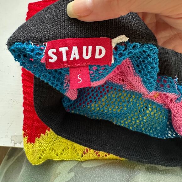 Staud Rainbow Centre Asymmetric Stripe Pointelle Crochet Midi Skirt Coverup S - Picture 8 of 13